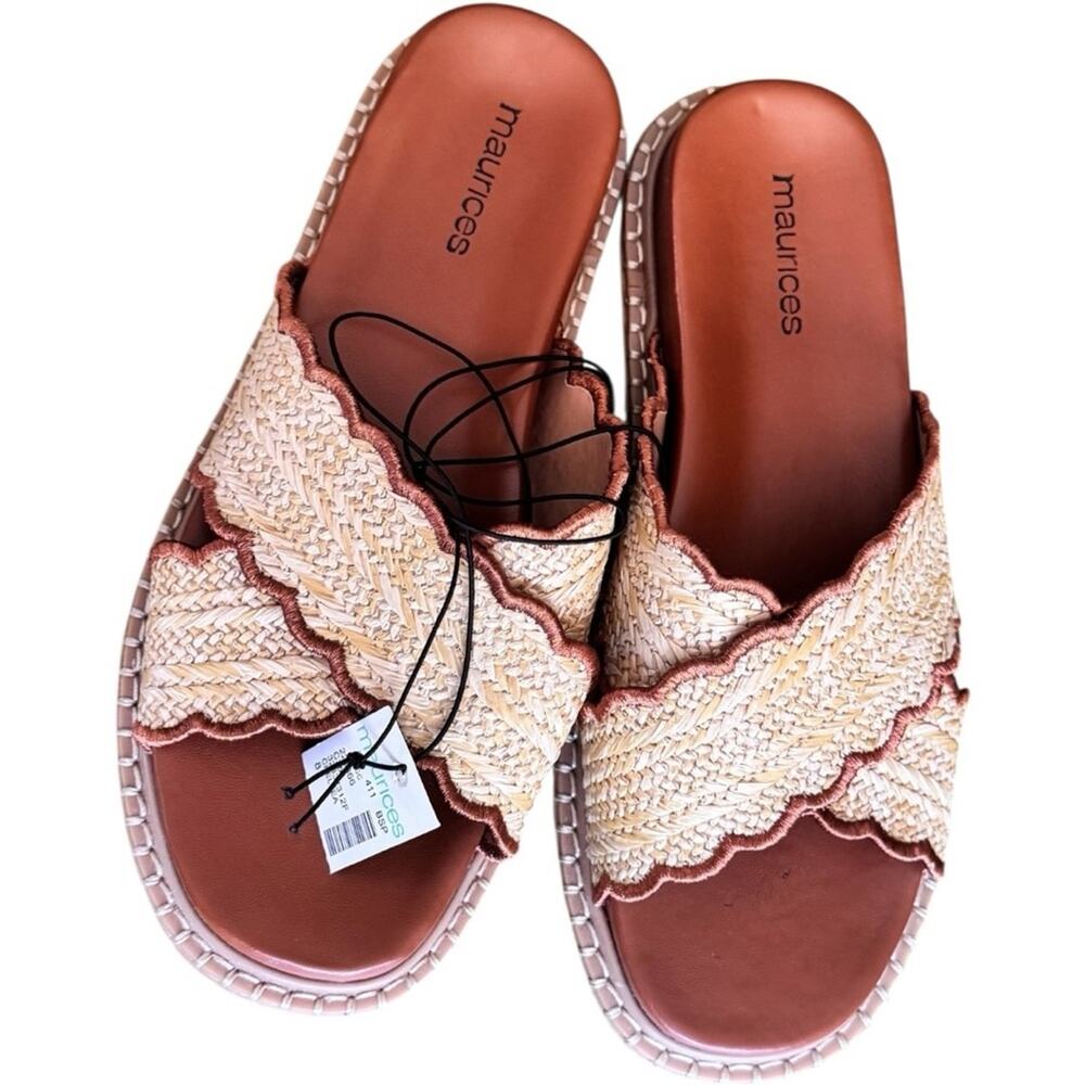 Maurices Women's Chelsea Crossband Woven Tan and Brown Sandals Sz 8 New With Tag